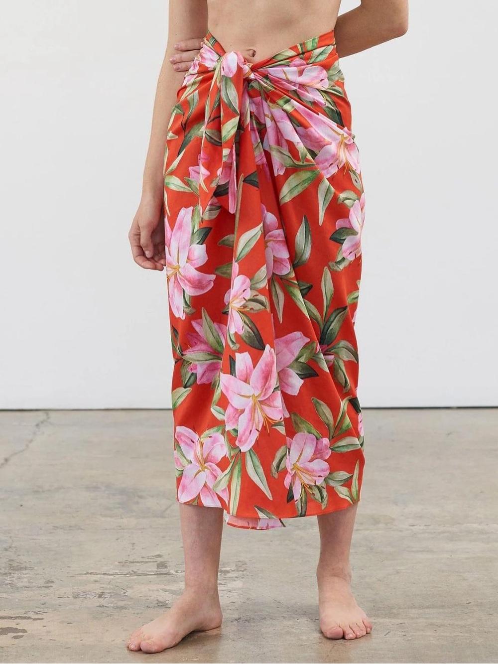 NWT Mara Hoffman Izzi Tropical Lily Red Floral Wrap Sarong Skirt M